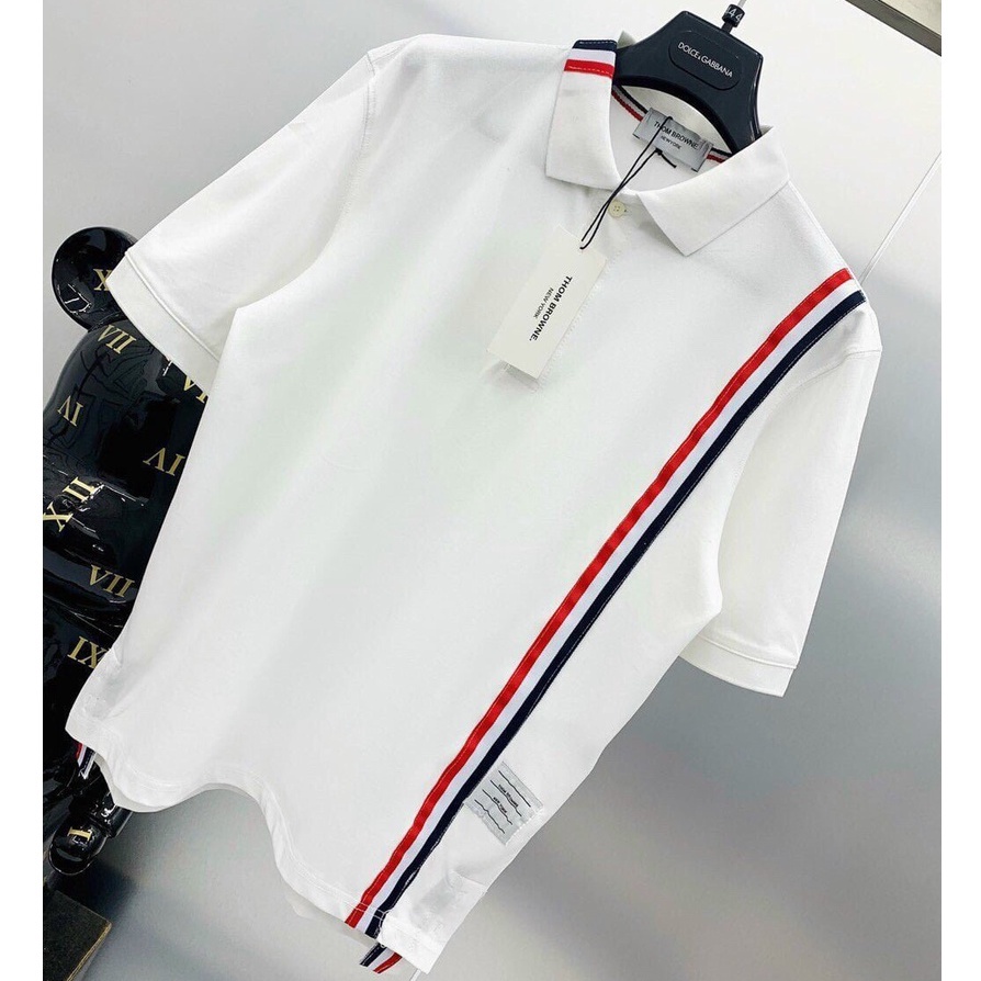 Áo polo nam ngắn tay cổ bẻ kẻ sọc vải cotton co dãn thoáng mát