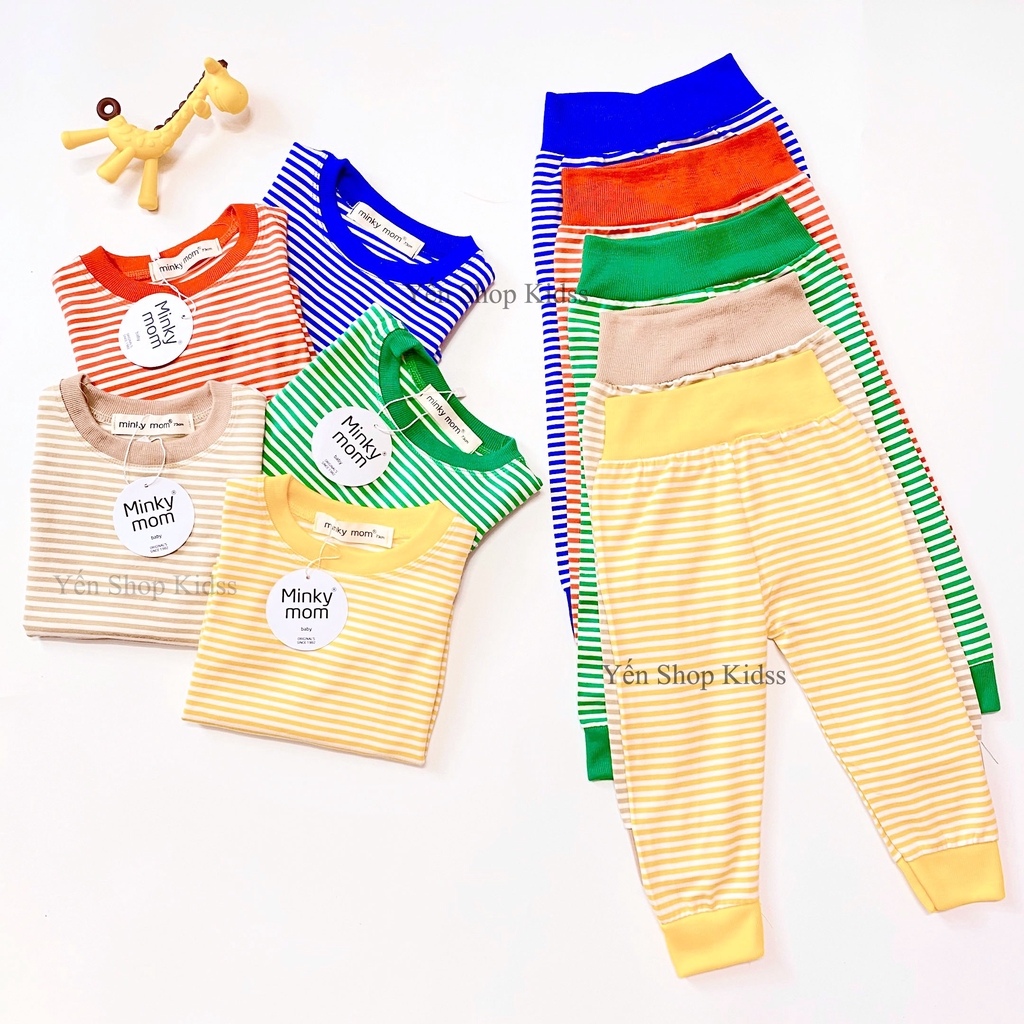 Bộ Dài Tay Kẻ Nhỏ Cạp Cao Minky Mom Cho Bé (7-19kg) (SP001285)