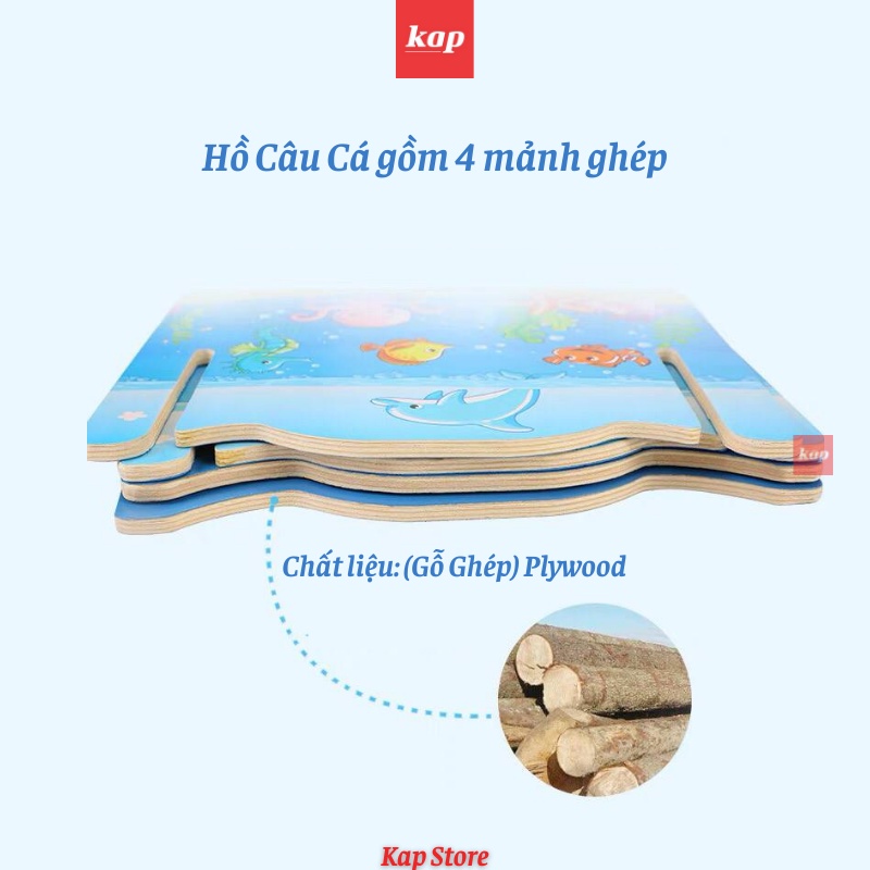 Đồ chơi câu cá gỗ (gồm 4 mảnh ghép hồ câu), bộ đồ chơi câu cá nam châm