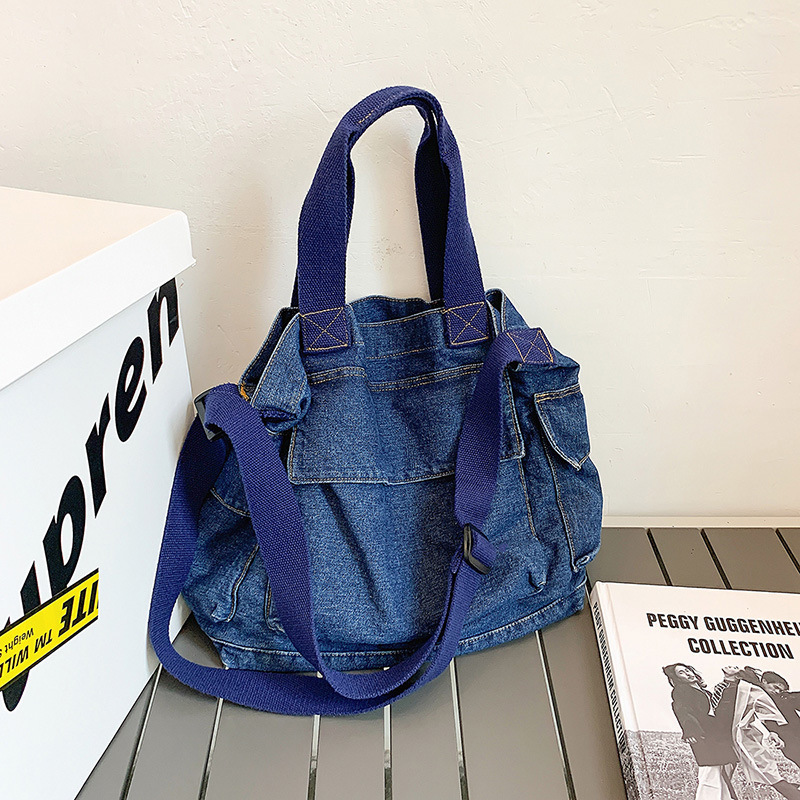 [new] Zipper Dark Bag Sail Denim Japanese Korean Version of the Bag Shoulder Bag Chic Cloth Bag Sail Female Student Shopping Bag Slope