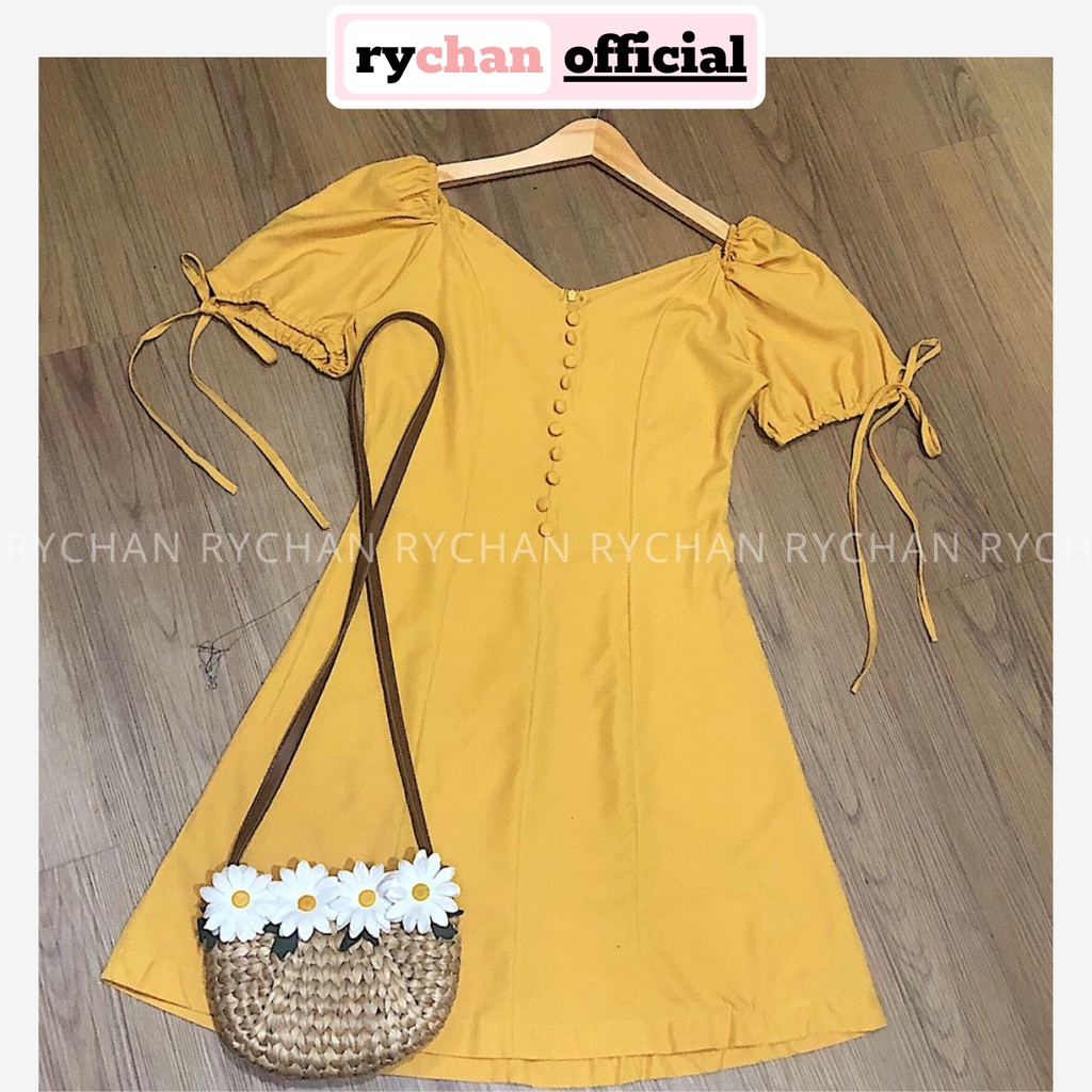 [ẢNH THẬT CUỐI] Đầm Xoè Nút Bọc Tay Nơ 2 Màu - DX061