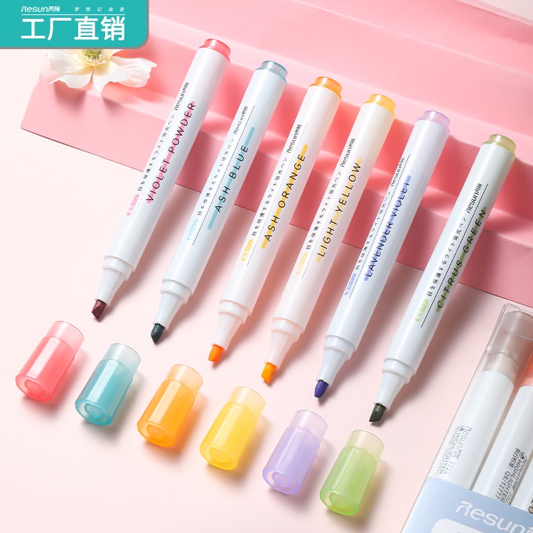 Peach 6Pcs Color fluorescent notebook pen set Student stationery and office supplies