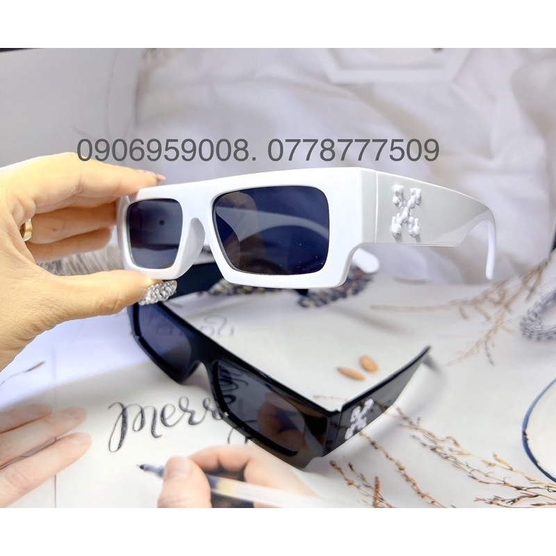 Kính hiệu vuông dáng nhỏ màu trắng đen thời trang phong cách hiphop off white