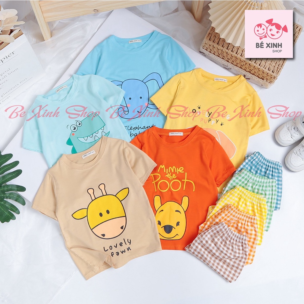 Đồ bộ cộc tay cho em bé trai bé gái Minky Mom  Đồ bộ thun lạnh Minky Mom cộc tay cho bé trai gái THÚ CARO