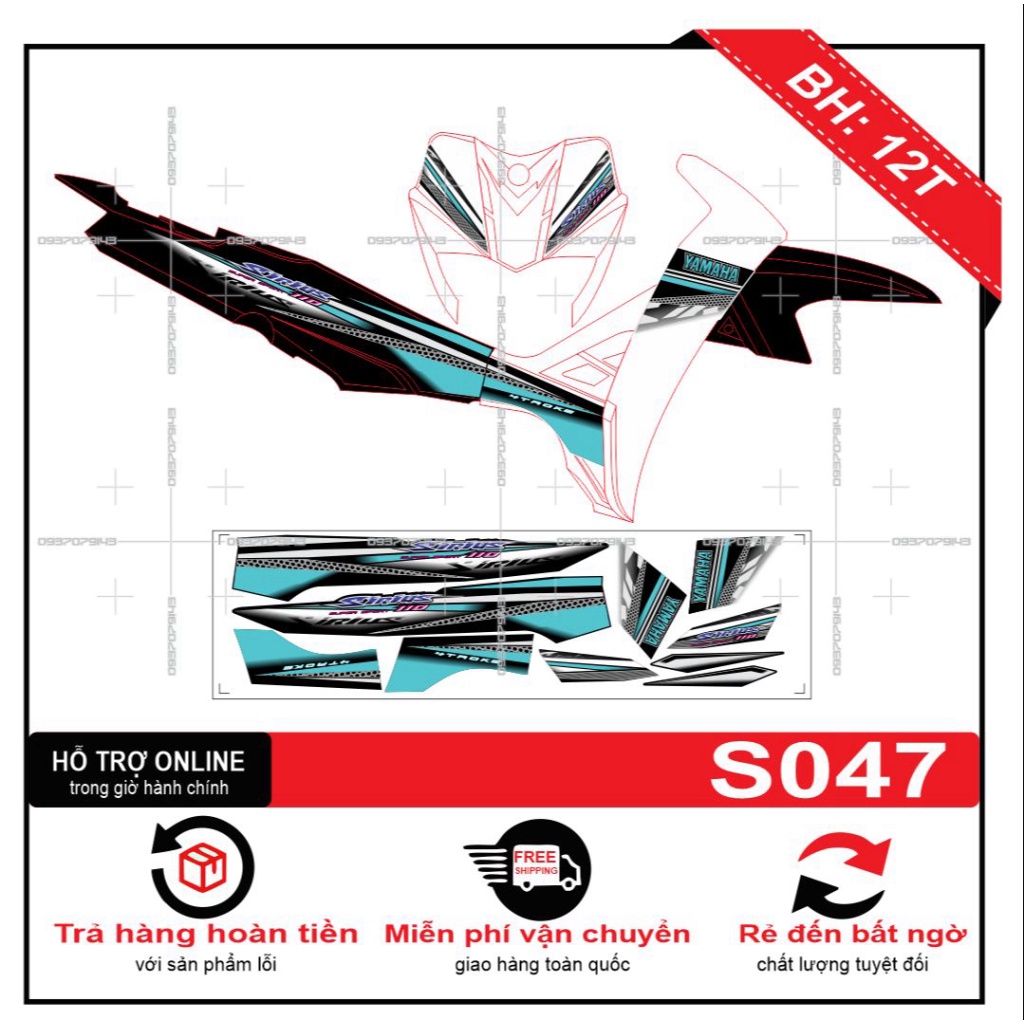 TEM RỜI SIRIUS TRẮNG XANH S047 -- SHIN DECAL 2