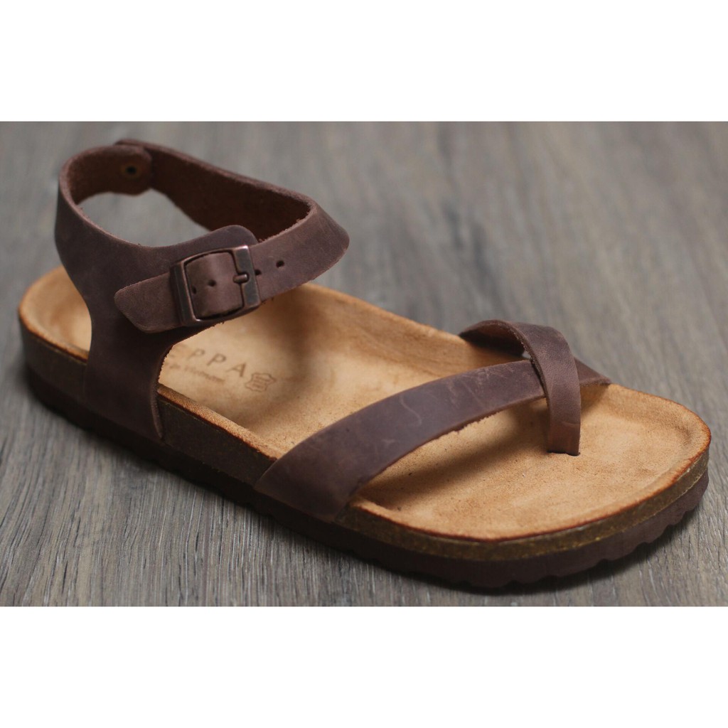 ZEPPA - SANDAL ĐẾ TRẤU DA BÒ NAM NỮ XỎ NGÓN CHÉO