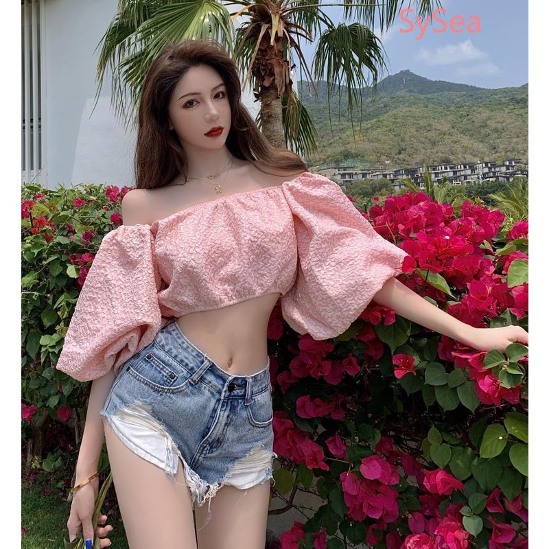 Áo kiểu croptop tay phồng trễ vai thời trang quyến rũ dành cho nữ