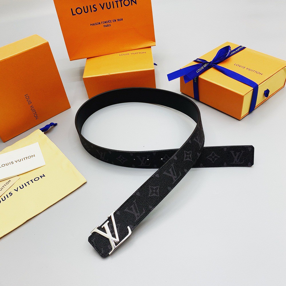 Thắt lưng, dậy nịt, belt da thật xịn siêu cấp FULLBOX L.V hoa Đen NV 85-110cm