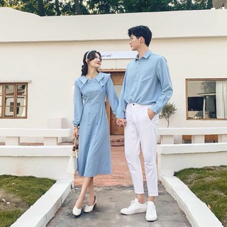 Đồ đôi nam nữ đẹp Set Váy nữ sơ mi nam đôi Hàn Quốc