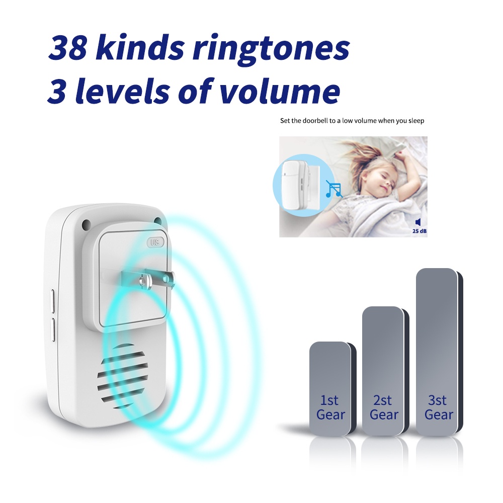 Doorbell Chuông cửa không dây dân dụng chuông cửa 300m phạm vi 38 chuông us plug