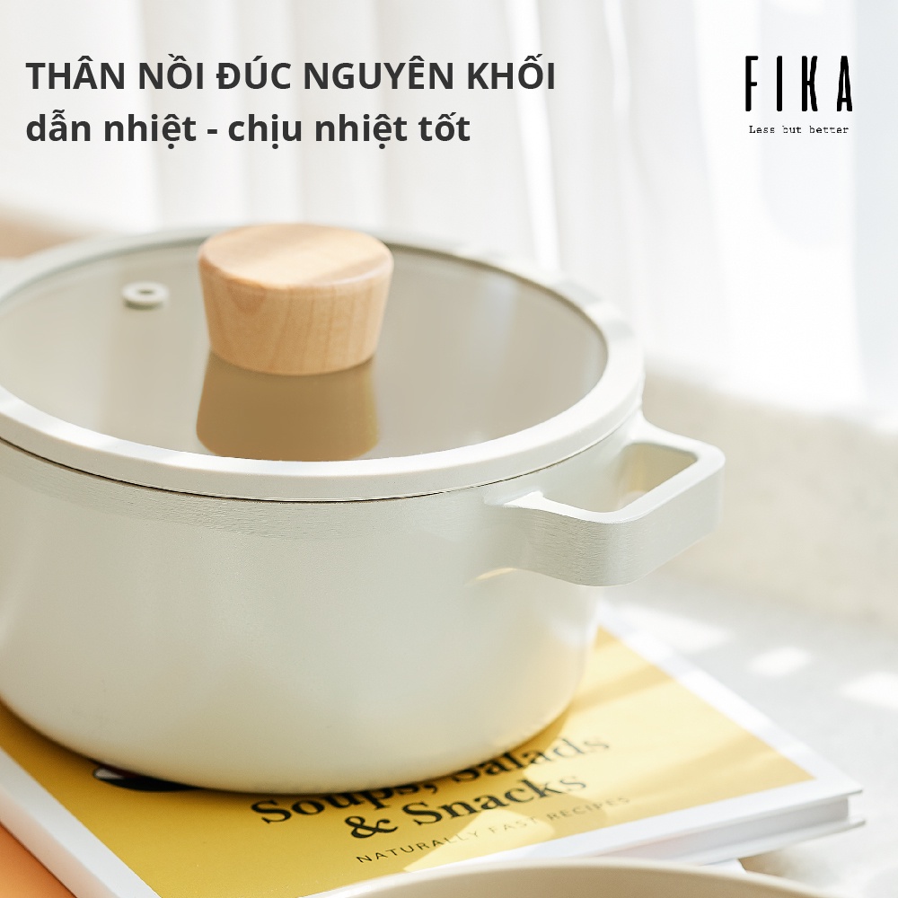 [Mã BMBAU300 giảm 10% đơn 499K] Nồi đúc phủ gốm Fika Neoflam, xoong chống dính size 18cm EKFGC18