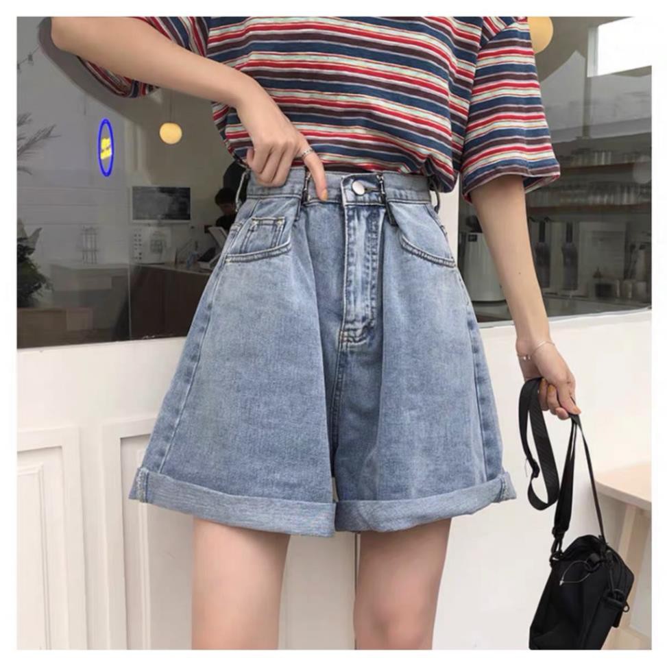 Quần Bò Lửng Cạp Móc Nữ 🎁 Nana's House - FREESHIP 🎁 Short jean ống rộng suông trơn, cạp cao rách gối Ulzzang  ྆ ྇