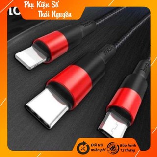 Cáp Sạc 3 Đầu Hoco X26 Ligting Micro Type C Iphone Android( Hàng chính hãng BH 12 Tháng).
