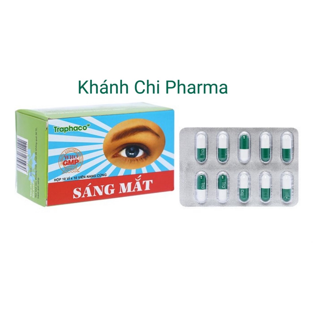 Viên nang uống sáng mắt traphaco. Giảm mỏi, khô, nhức, mờ mắt. Hộp 10 vỉ x 10 viên- Khánh chi pharma