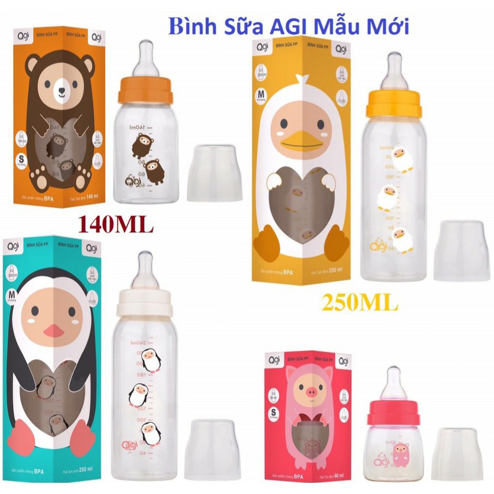 Bình Sữa Agi 60ml - 140ml - 250ml Mẫu Mới