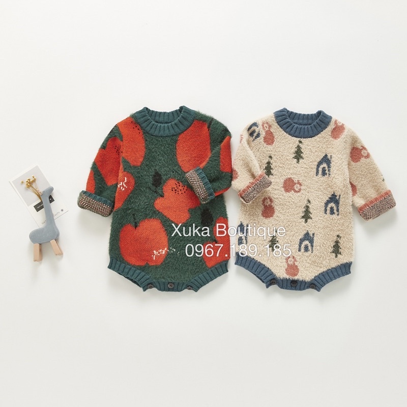 Quần Áo Trẻ Em Bodysuit Len Lông Noel Cho Bé , Body liền thân Len Lông Cho Bé Trai Bé Gái Angou Từ 5 Đến 18Kg