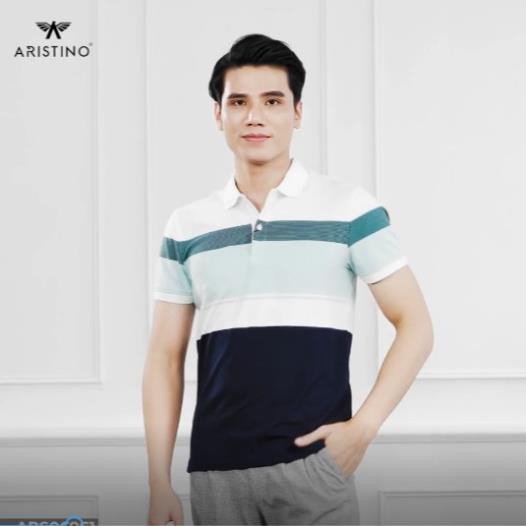 Áo thun nam ngắn tay có cổ, áo phông nam⚡ARISTINO ⚡họa tiết Jacquard kẻ to, kiểu dáng SLIMFIT - APS069S1 New ˇ