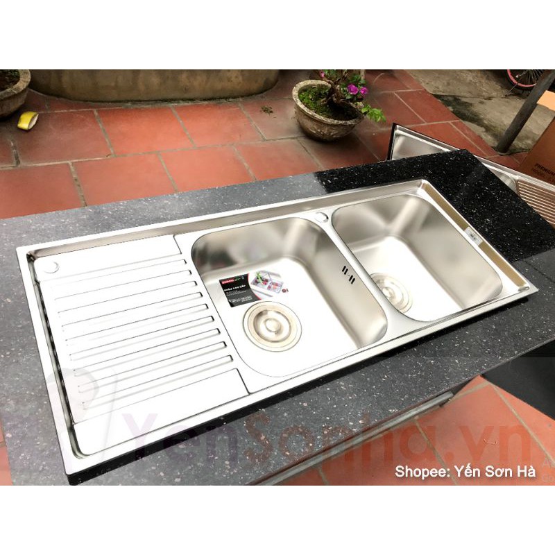 Chậu rửa chén bát Sơn Hà S105 Inox Xịn 304 2 hố có bàn