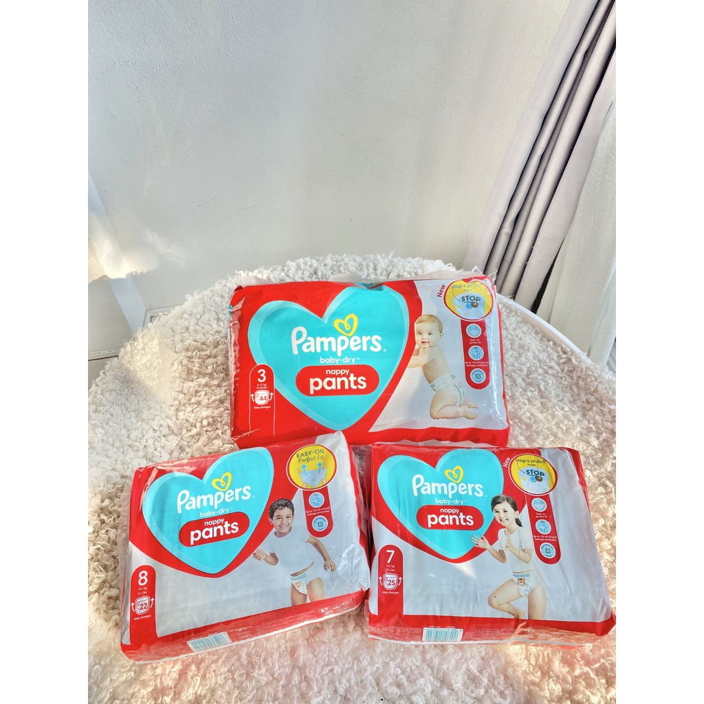 Bỉm quần Pampers Baby Dry hàng UK chính hãng size 3, 7, 8 (44m)