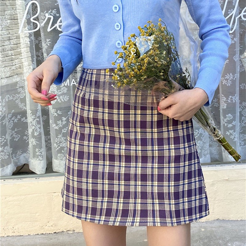 Korean High Waist Plaid Straight Skirt High Waist Was Thin Plaid Skirt | BigBuy360 - bigbuy360.vn