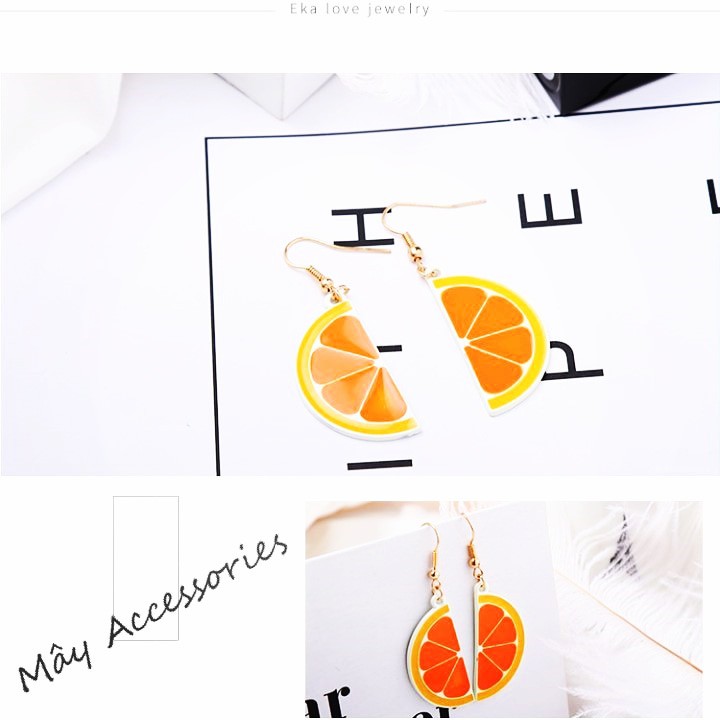 Bông tai trái cây nhiệt đới, thiết kế lát trái cây cam, chanh kiểu khuyên tai Hàn Quốc [Mây Collections - mùa hè rực rỡ]