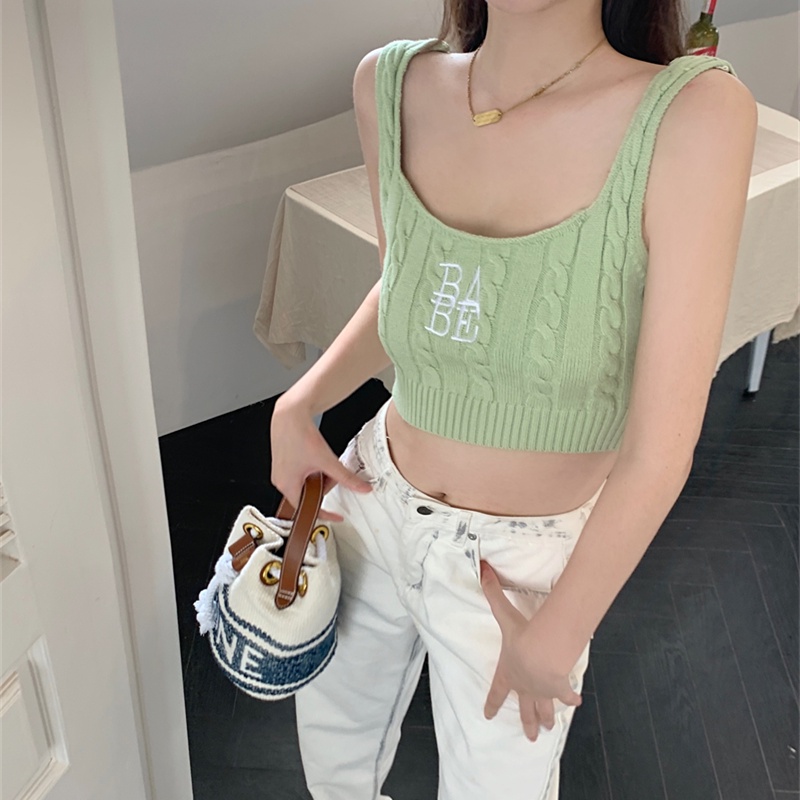 Áo Hai Dây Dệt Kim Mỏng Thêu Họa Tiết Thời Trang Cho Nữ