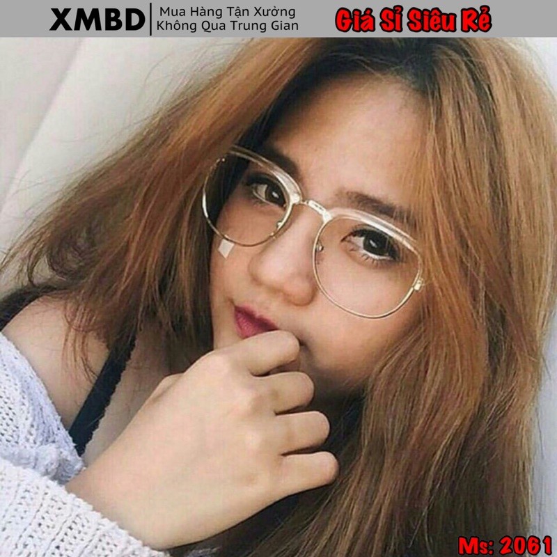 Mắt Kính Cận Nửa Gọng Siêu Dể Thương Gọng Nhựa Hợp Kim Cao Cấp - Ms: 2061