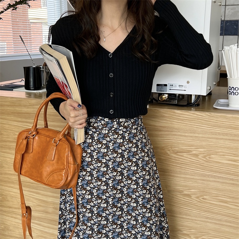 SUXI Áo Cardigan Dệt Kim Tay Dài Cổ Chữ V Màu Sắc Đơn Giản Cho Nữ