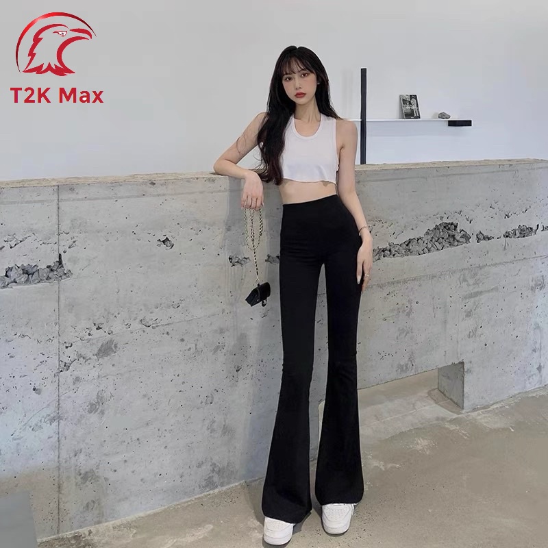 Quần tây công sở ống loe nữ cạp cao - Quần ống rộng legging lưng cao COTTON co giãn 4 chiều - T2K Max