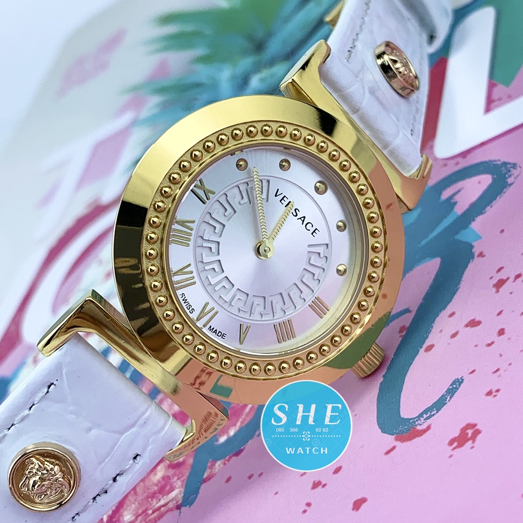 Đồng hồ nữ VERSACE đồng hồ Pin màu trắng viền vàng BAO SANG- BAO ĐẸP size 35-36mm