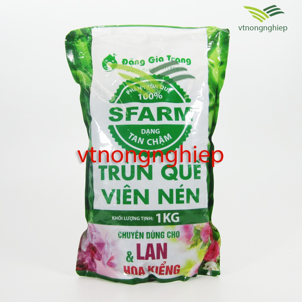 Phân trùn quế viên nén Sfarm, gói 1 kg, phân hữu cơ dùng cho hoa lan, hoa hồng, kiểng lá, cây bonsai, cây trồng chậu