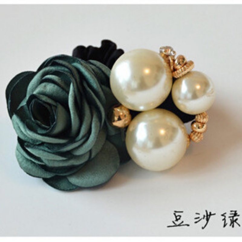 Dây cột tóc thiết kế co giãn đính hoa hồng ngọc trai thời trang