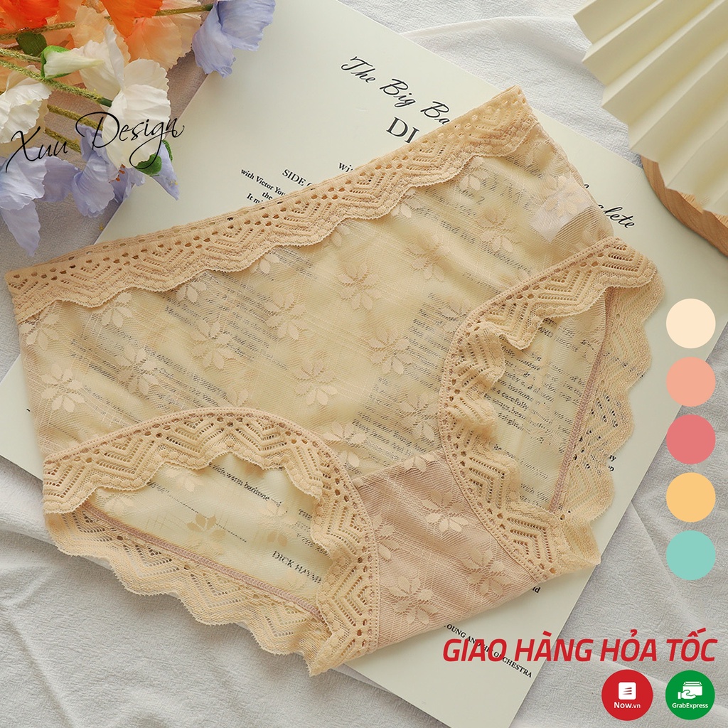 Quần lót nữ Xuu chất liệu ren gấm cao cấp họa tiết hoa viền ren QC52