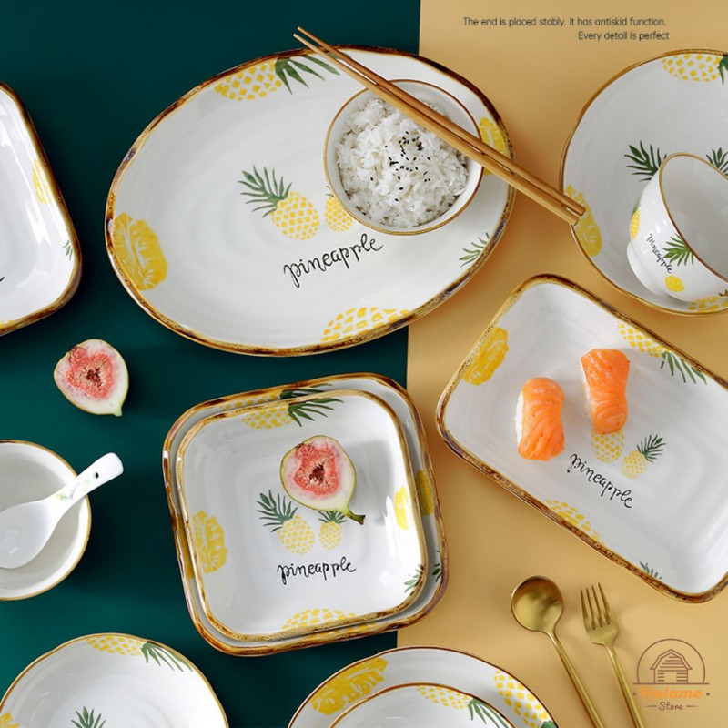 Đĩa sứ decor , dĩa sứ tròn đẹp họa tiết dứa Holame