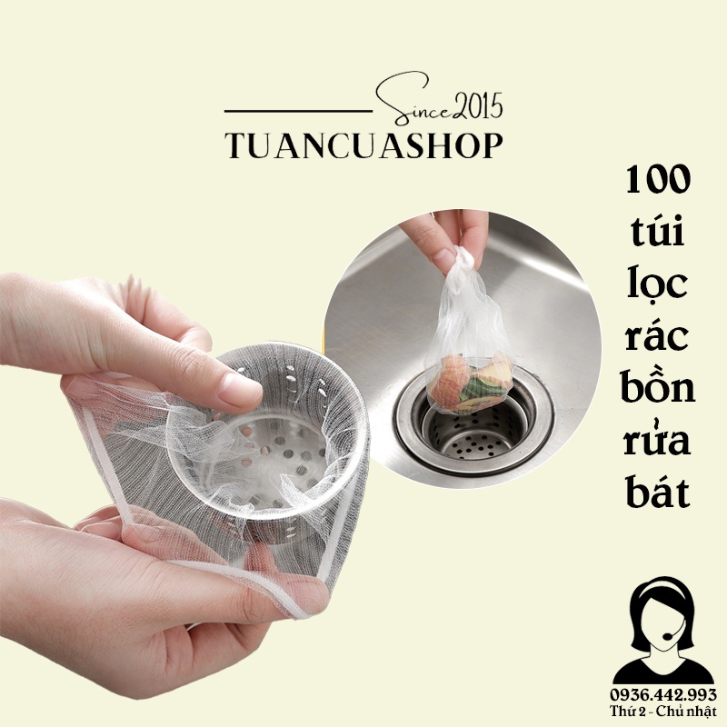 Set 100 túi lọc rác bồn rửa chén bát - Túi vải lưới lọc rác chậu rửa có chun miệng túi