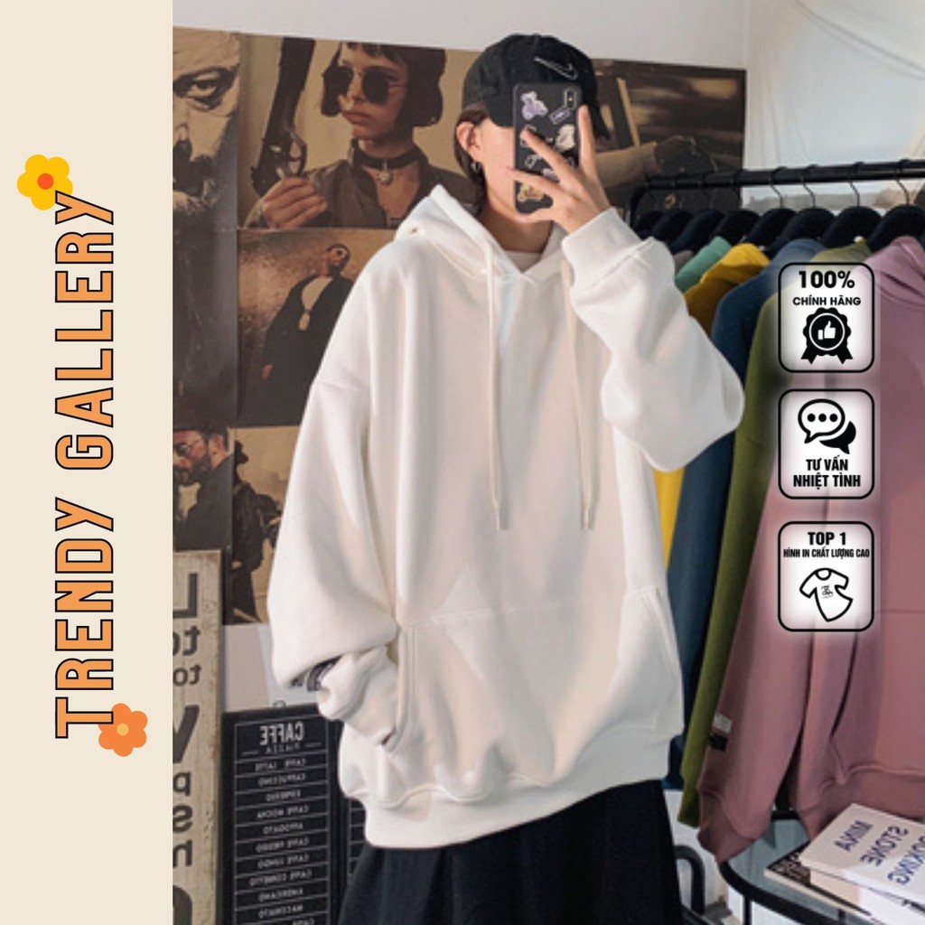 Áo Hoodie Trơn Nam Nữ Chất Liệu Nỉ Bông, Hoodie Mỏng Trơn Form Rộng Basic Màu Trắng Đen Trendy Gallery