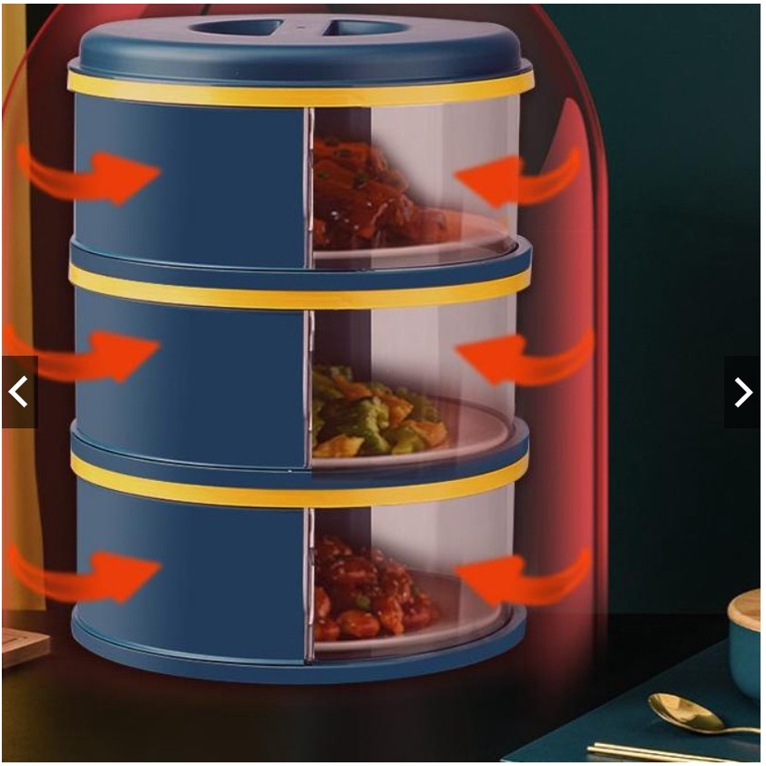Lồng Bàn Đậy Thức Ăn 5 Tầng Xanh Dương Chống Côn Trùng - Chất liệu Nhựa PP trong suốt cao cấp