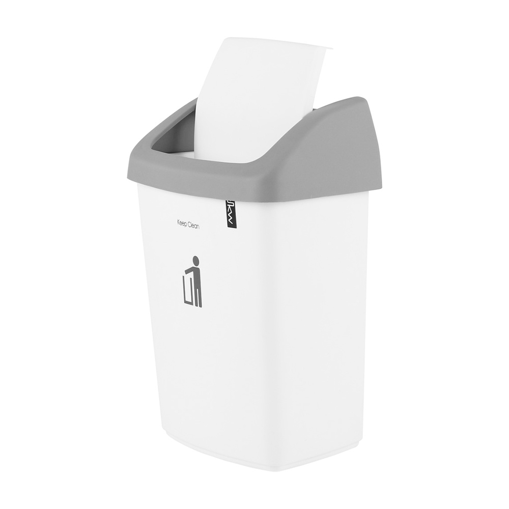 HomeBase DKW Thùng rác nhựa nắp xoay Thái Lan 9L W25xD20xH37 Cm Trắng/Xám