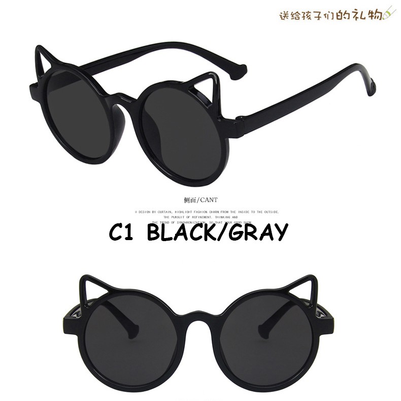 Kính mát gọng tròn hình tai mèo dễ thương chống tia UV400 cho bé