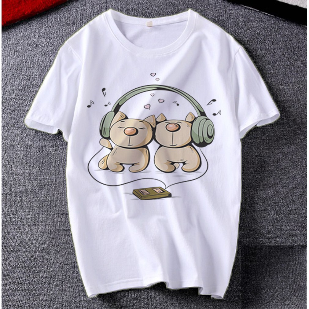 Áo thun Cotton Unisex - Mèo Ami - Mèo nghe nhạc