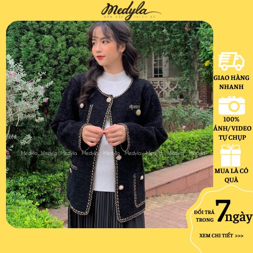 Áo khoác len lông mịn cao cấp - Áo Khoác Nữ Cardigan dáng ngắn hàng cao cấp thiết kế Medyla quà tặng tết thầy cô AKL003