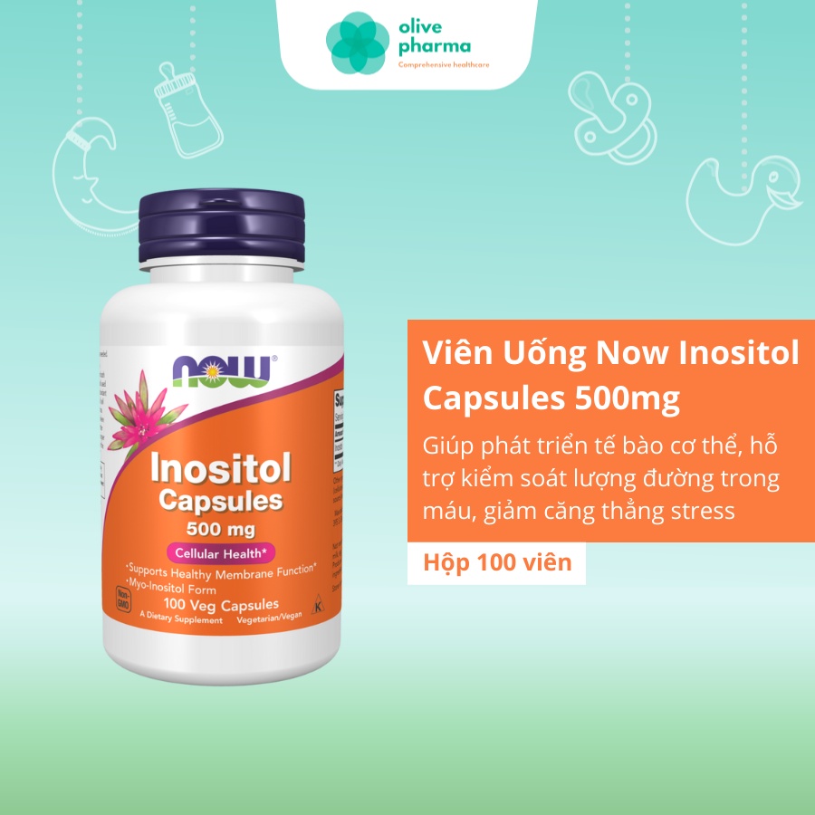 Viên Uống Now Inositol 500mg Giúp Phát Triển Tế Bào Cơ Thể (100 Viên Nang Thực Vật)