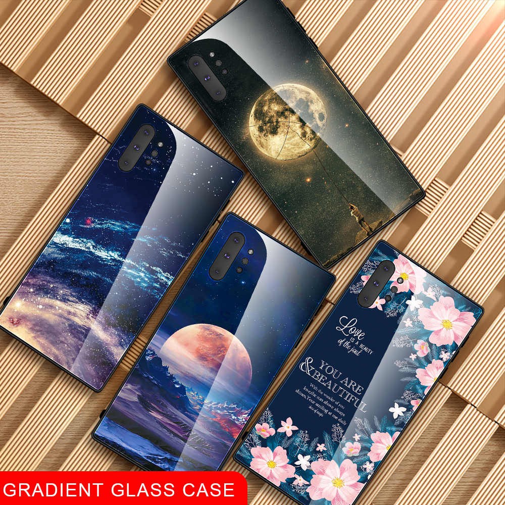Casing For Samsung Galaxy Note 10 Plus Pro Painted Tempered Glass Phone Case Note10 10+ Couple Flower Heart Hard Cover