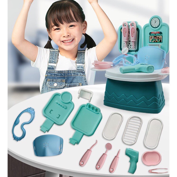 Đồ chơi bác sĩ trẻ em, vali y tế gồm hộp các dụng cụ nha khoa khám răng cho bé trai và bé gái