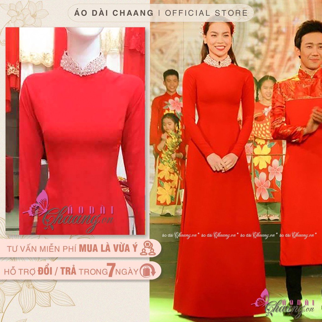 Áo Dài Đỏ Truyền Thống May Sẵn Thiết Kế Đính Tủa Cổ Phủ Ngọc Đẹp Cao Cấp