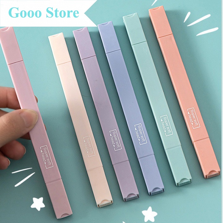 Bộ 6 bút đánh dấu Highlight Pastel vuông 1 đầu trang trí sổ siêu xinh