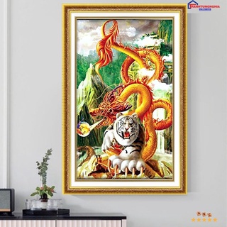 Tranh đính đá VS495 DD9803 (55cm x 75cm), tranh thêu chữ thập rồng cuộn hổ ngồi DV6600 (47cm x 63cm)
