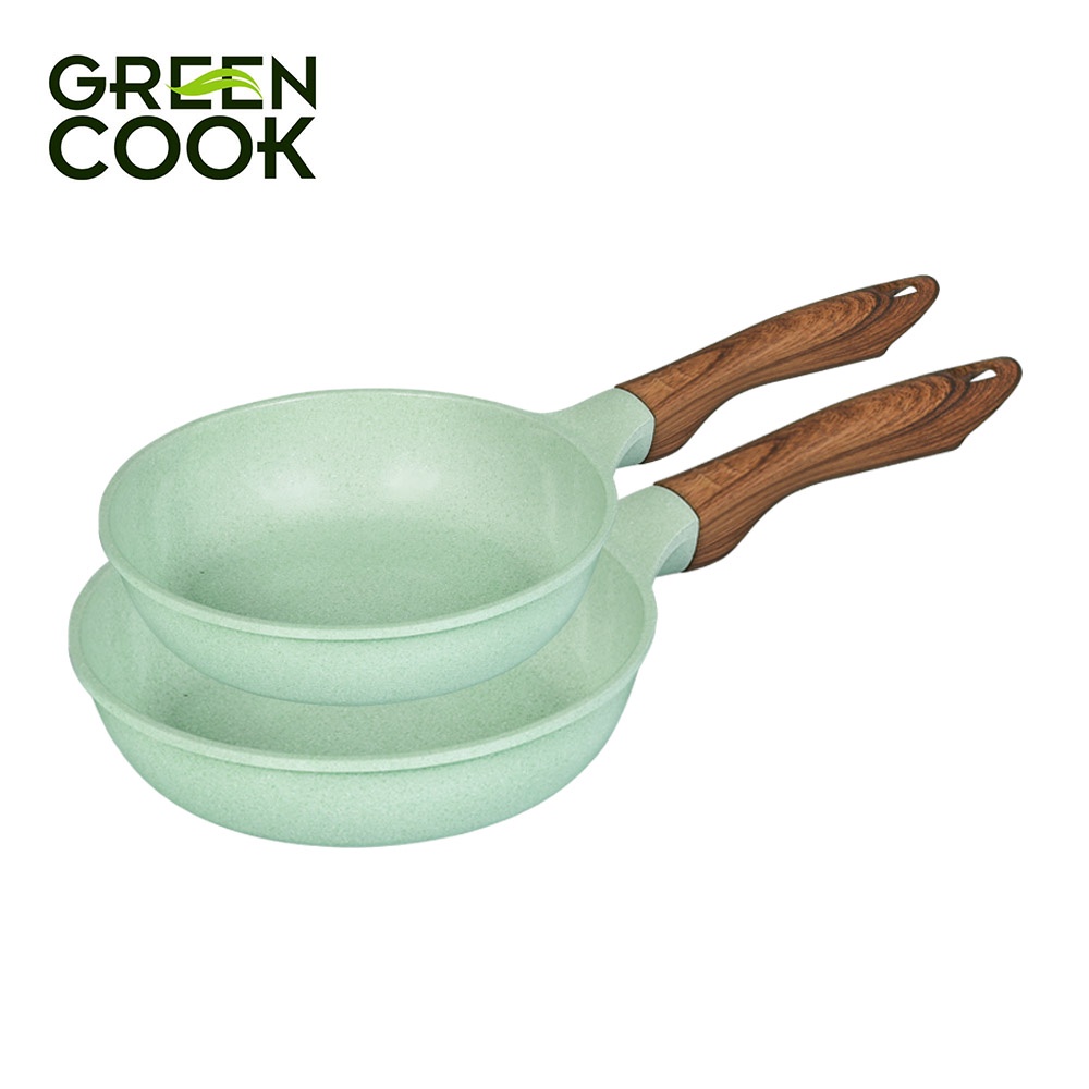 Chảo đúc đáy từ chống dính men đá ceramic xanh ngọc 20-24-26-28 cm Green Cook GCP06 công nghệ Hàn Quốc