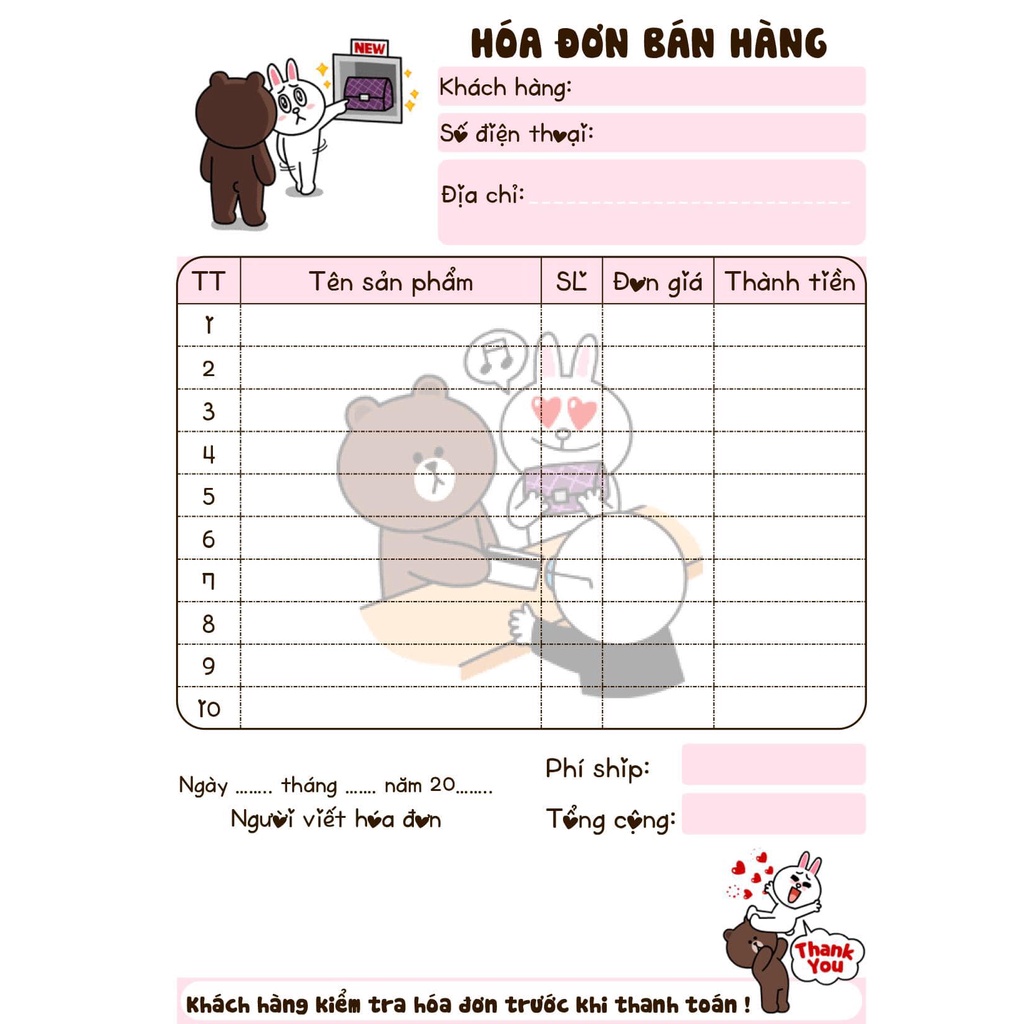 HOÁ ĐƠN BÁN HÀNG (size A6-10x14,5cm) 2 liên ngẫu nhiên