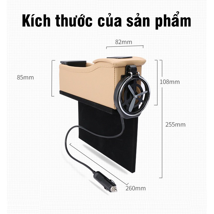 Khay đựng đồ cài khe ghế ô tô bọc da tiện lợi